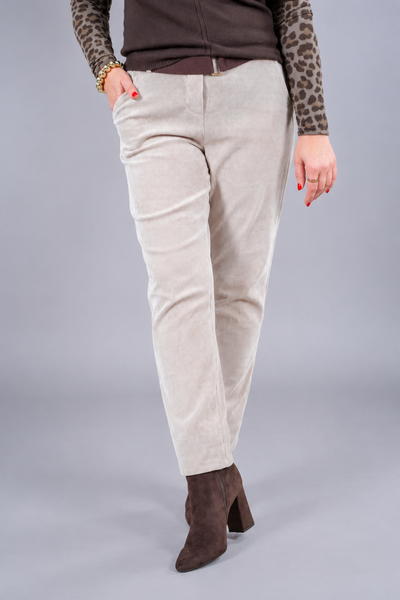 Jogger in Cord-Optik mit Gürtel, creme