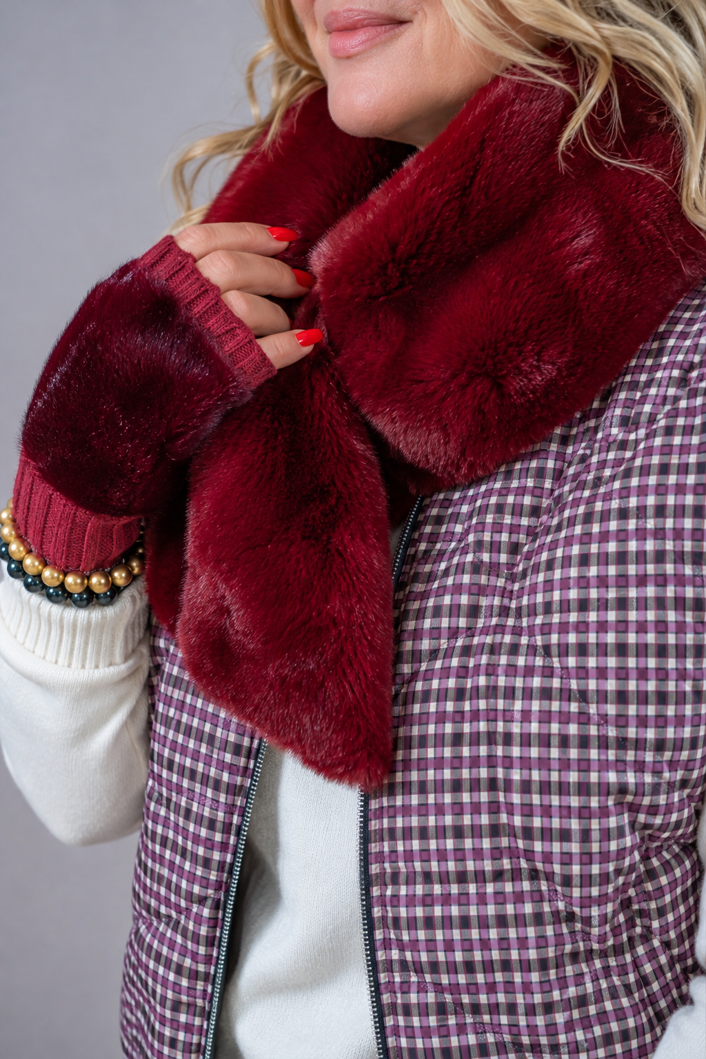 Strick Handstulpen mit Fake Fur, burgundy