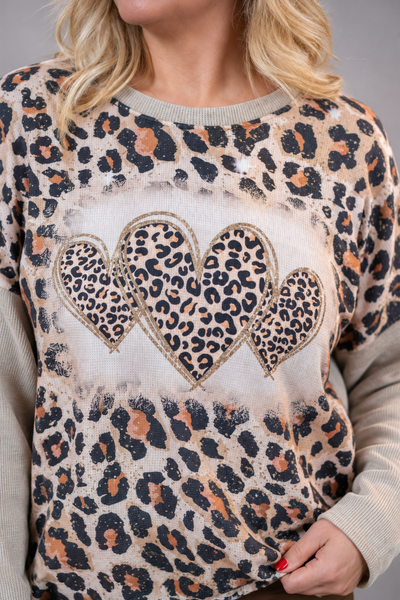 Sweatshirt "LEOLOVE", beige/leo