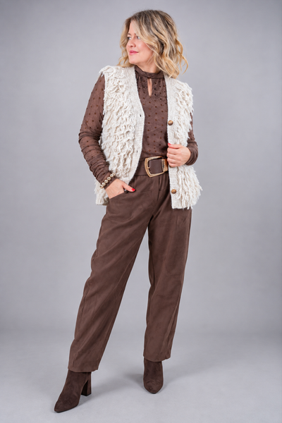 Bluse mit leichtem Stehkragen, braun