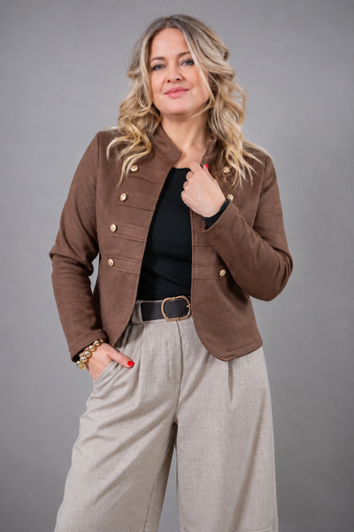 Jacke in Velourslederoptik, schokobraun