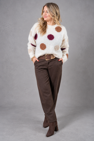 Flanellhose mit Fischgrätmuster, schokobraun
