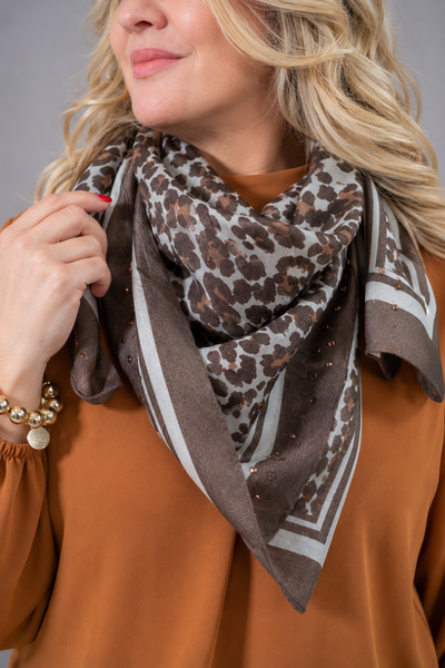 XL-Tuch "Leo-Glam" mit Nieten, schokobraun/creme