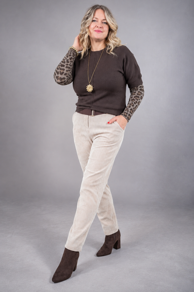 Jogger in Cord-Optik mit Gürtel, creme