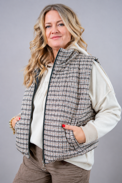 Leichte Steppweste kariert, beige