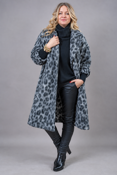 Oversize Leo Mantel, grau/schwarz