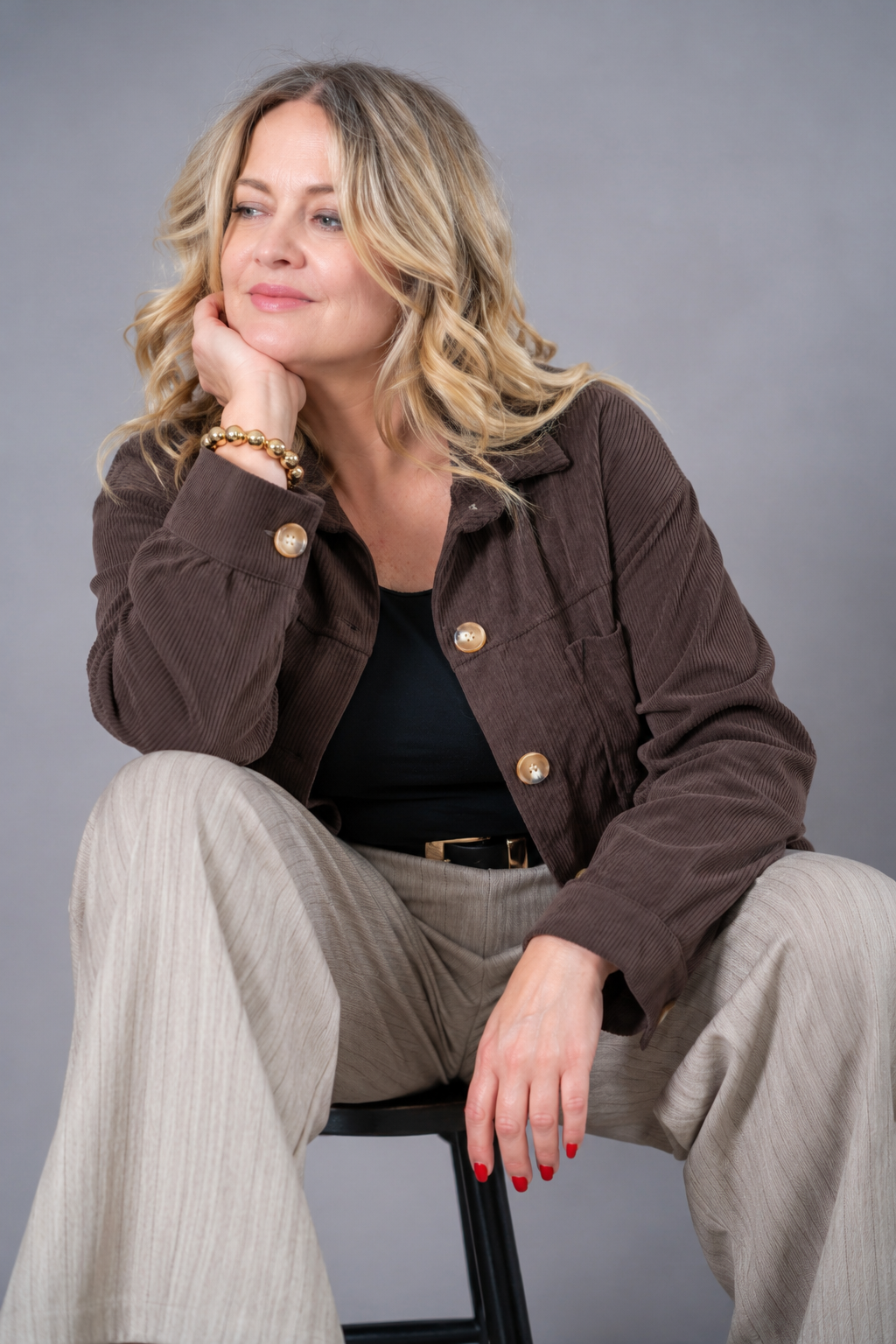 Palazzo-Hose mit Bundfalte, beige
