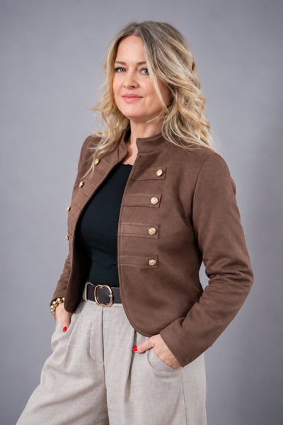 Jacke in Velourslederoptik, schokobraun