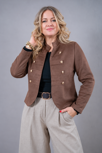 Jacke in Velourslederoptik, schokobraun