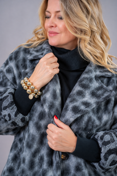 Oversize Leo Mantel, grau/schwarz