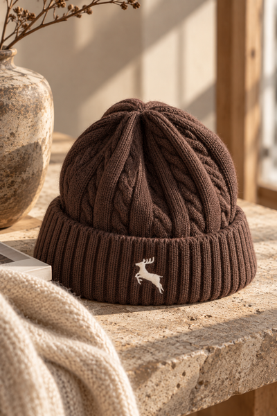 Strickmütze mit Zopfmuster, dunkelbraun