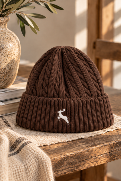 Strickmütze mit Zopfmuster, dunkelbraun