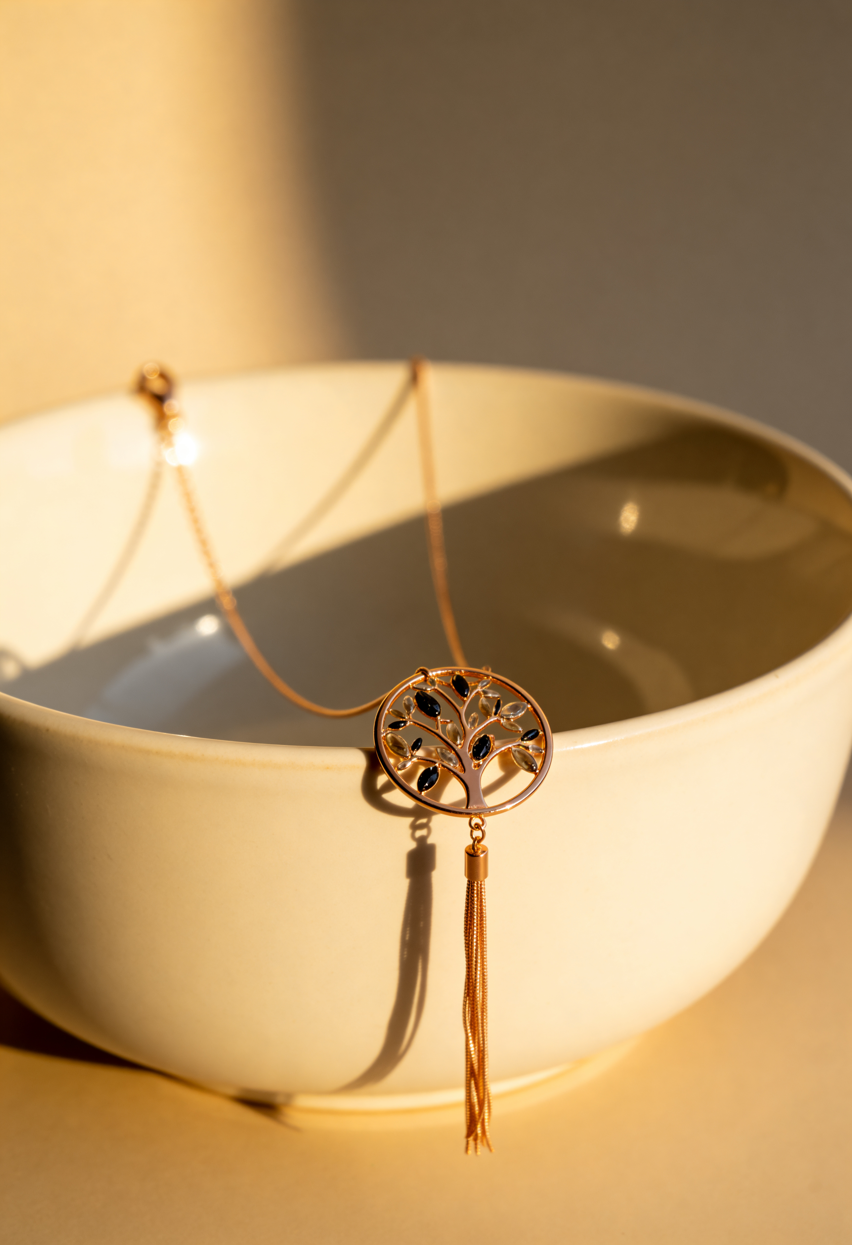 Elegante Halskette mit Lebensbaum-Anhänger, roségold