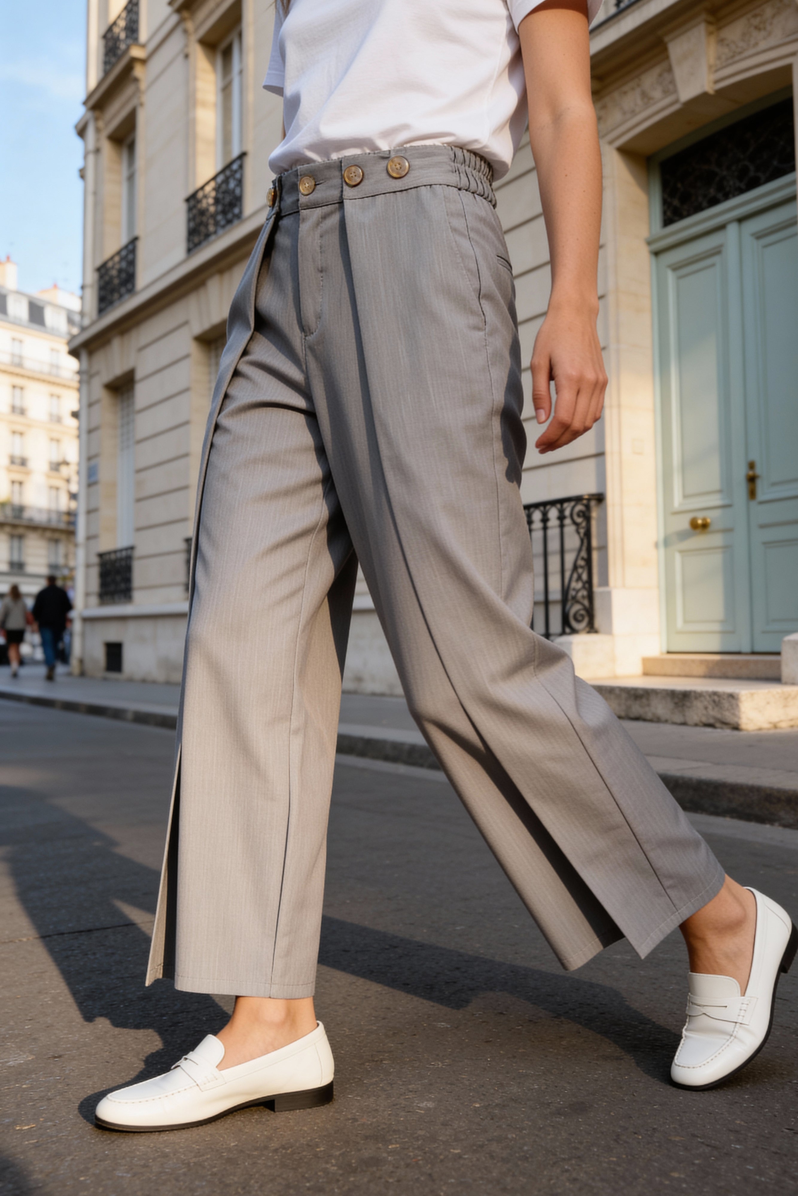 Stoffhose mit Überschlägen, grau