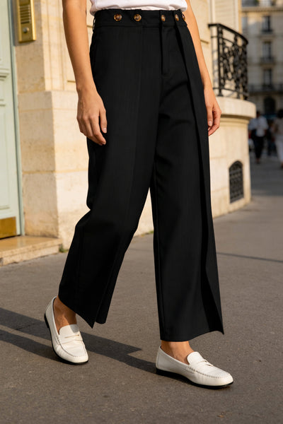 Stoffhose mit Überschlägen, schwarz