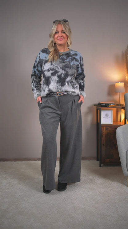 Elegante Stretchhose mit Bundfalten, grau