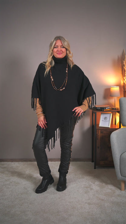 Poncho mit Rollkragen, schwarz