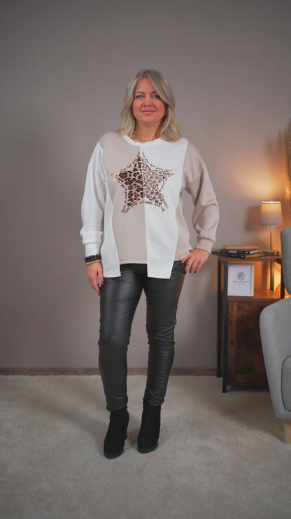 Sweatshirt mit Sternenprint, creme/beige