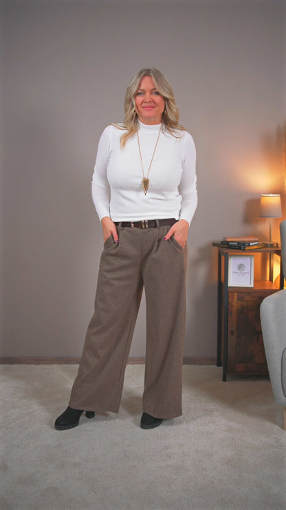 Stoffhose im Pepita-Muster mit Gürtel, braun