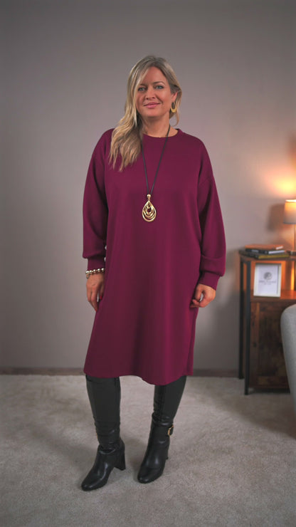 Shirtkleid aus Viskose-Mix, bordeaux