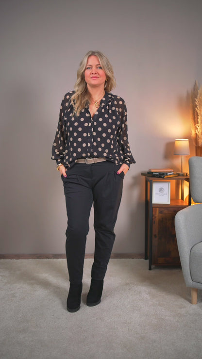 Bluse mit Punkte-Muster, schwarz