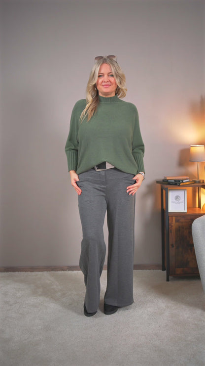 Strickpullover mit Stehkragen, khaki