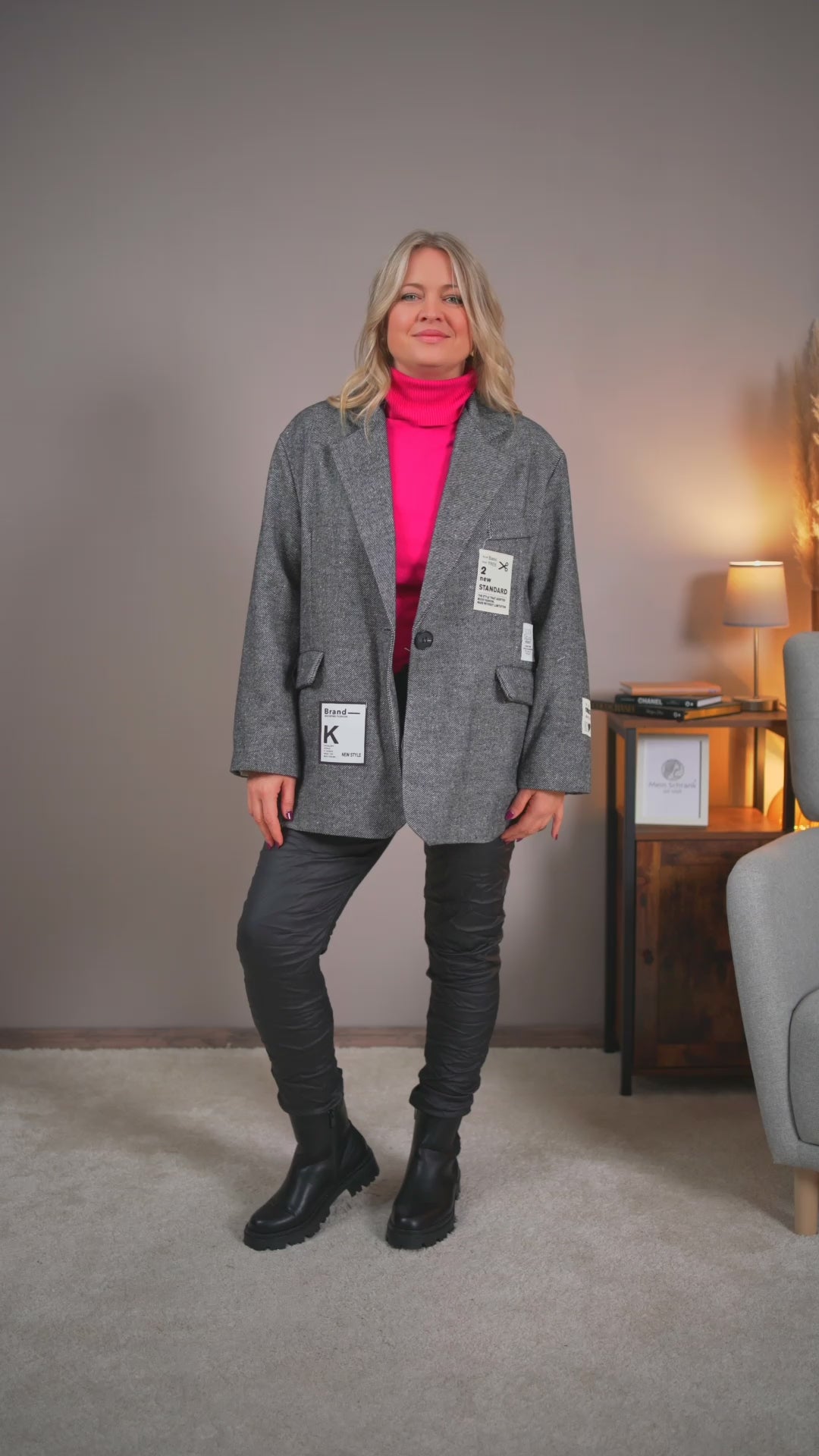 Video laden: Oversize Blazer, grau meliert