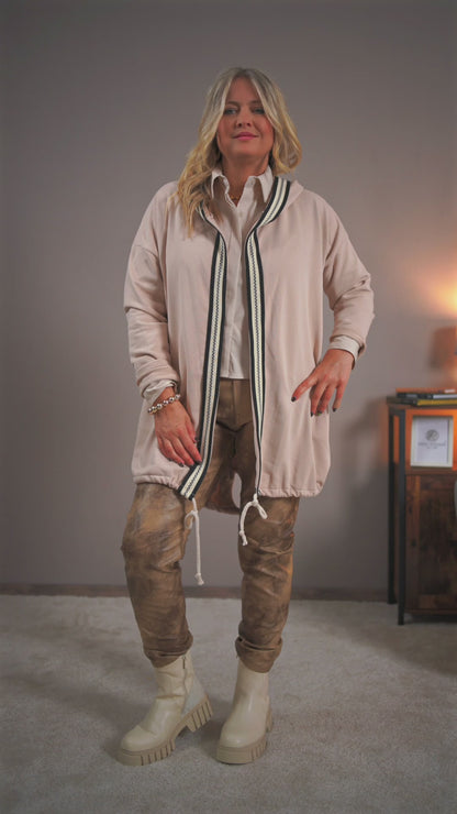 Lange Kapuzenjacke, beige