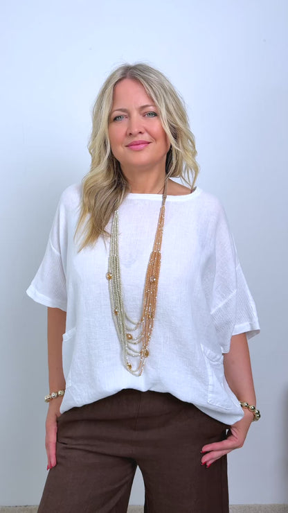 Leichtes Oversize-Shirt mit Strukturärmeln & Taschen, weiß