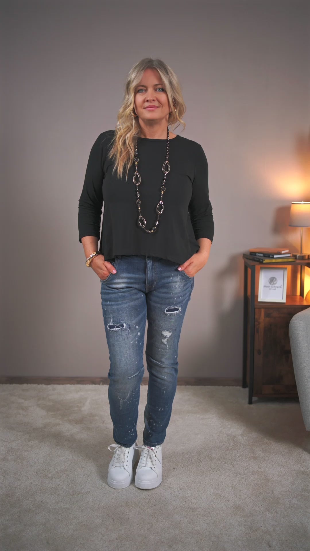 Video laden: Shirt mit 3/4 Arm, schwarz