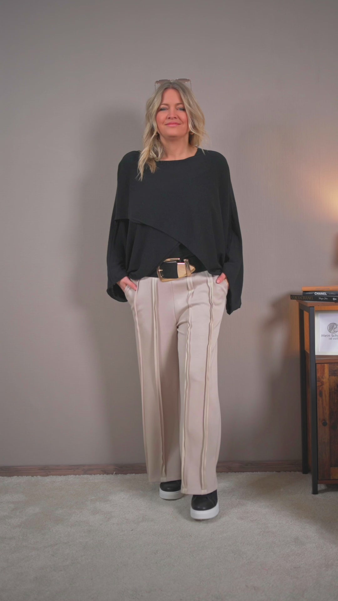 Fließende Palazzo-Hose, beige