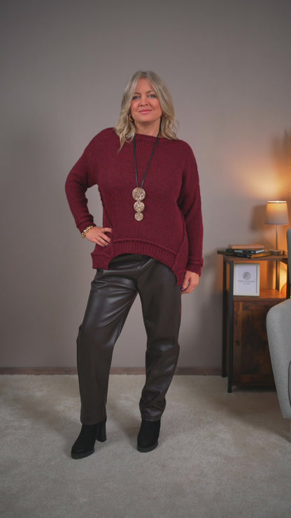 Strickpullover mit Strukturdetails, bordeaux