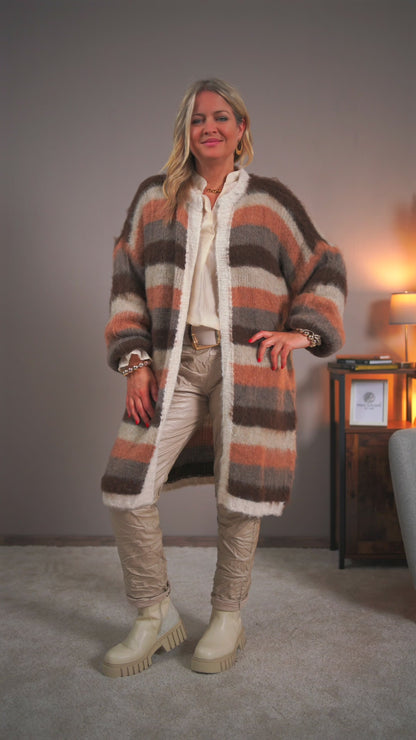 Lange Strickjacke, gestreift
