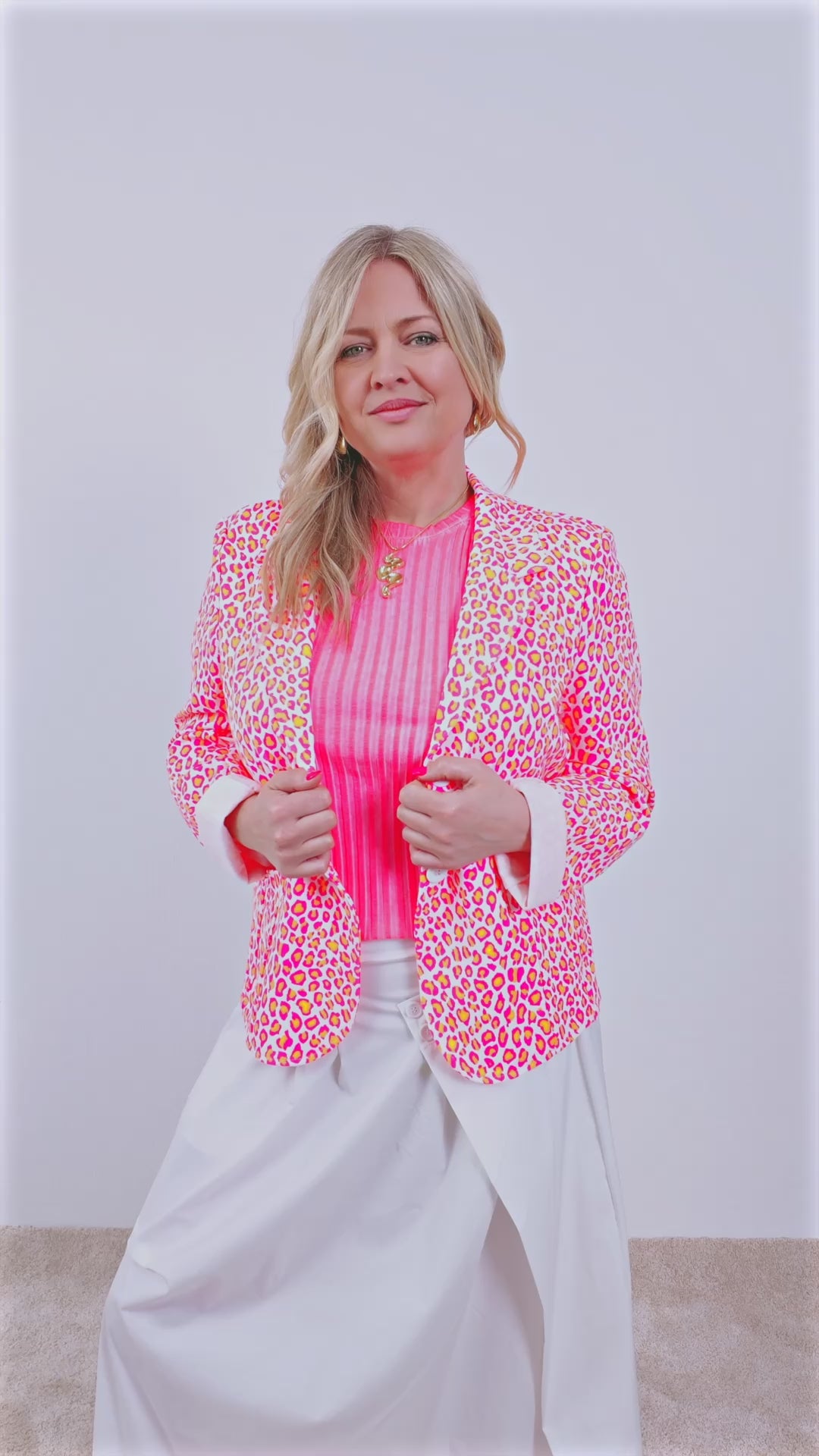 Blazer, Leo-Muster, neon pink/orange