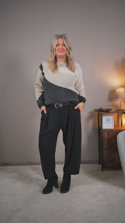 Klassischer Strickpullover mit Colorblock-Design, grau-beige-creme