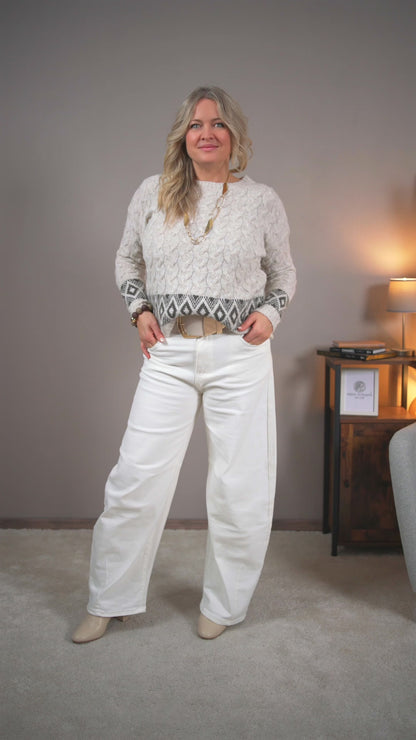 Strickpullover mit Muster, hellbeige