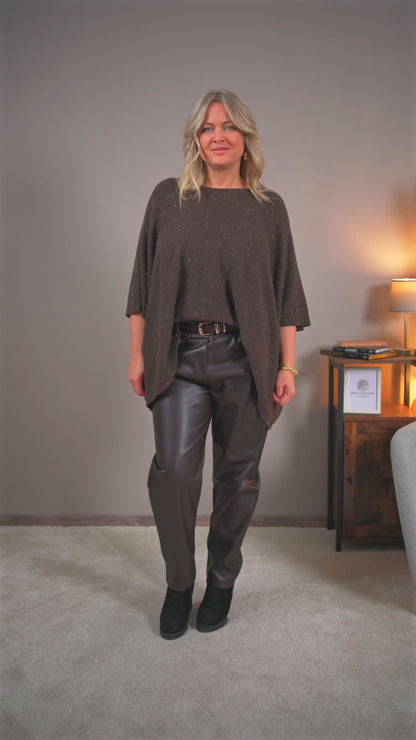 Strickpullover mit Glanzfäden, schokobraun