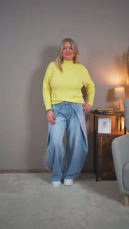 Eleganter Feinstrickpullover, gelb