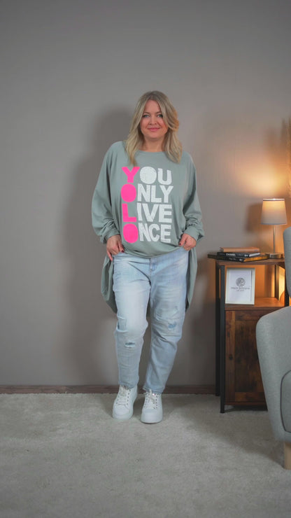 Oversize Sweatshirt mit Statement-Print, grau