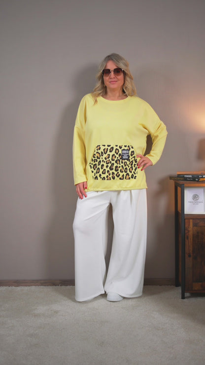 Oversize Sweatshirt mit Leo-Detail, gelb