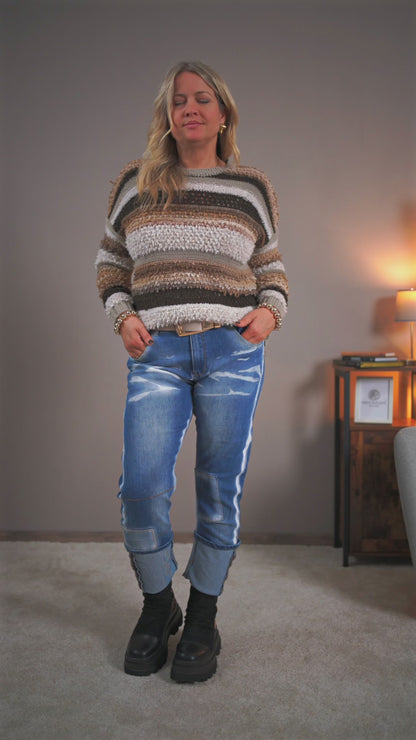 Flauschiger Strickpullover, brauntöne