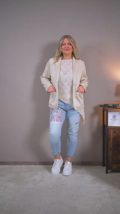 Blazer in Velourslederoptik, creme