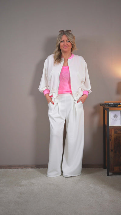 Sportliche Kurzjacke mit Kontrastbündchen, weiß/pink