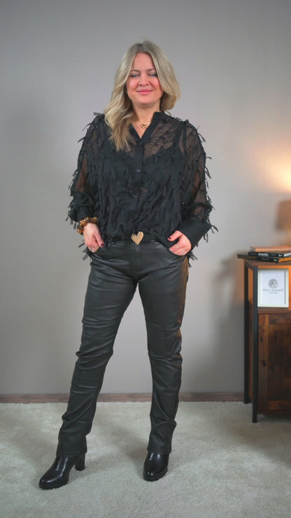Bluse mit stylischen Fransen, schwarz