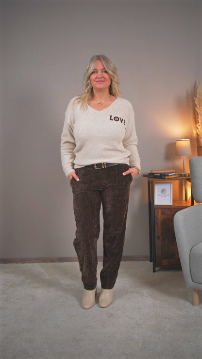 Strickpullover mit "LOVE"-Schriftzug, taupe
