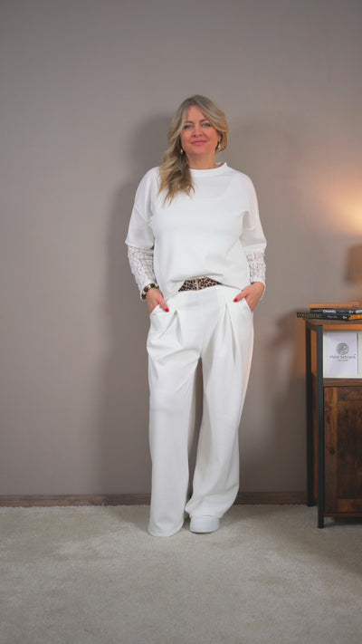Jerseyhose mit Bundfalte, weiß