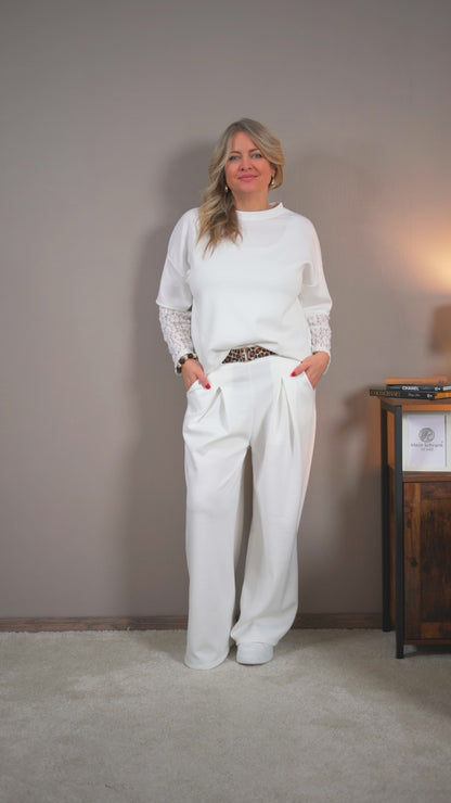 Jerseyhose mit Bundfalte, weiß