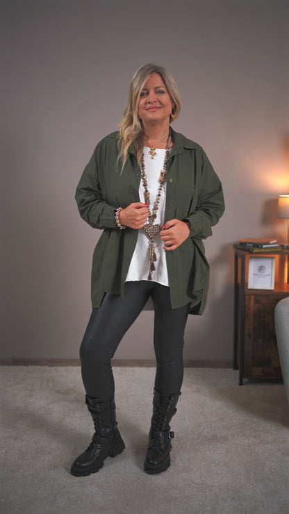 Oversize-Bluse in Khaki Dark