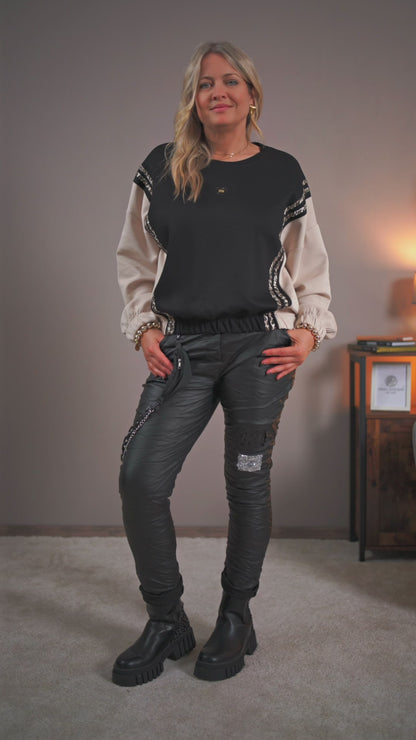 Jogpants im Leder-Look mit Gürtel, schwarz