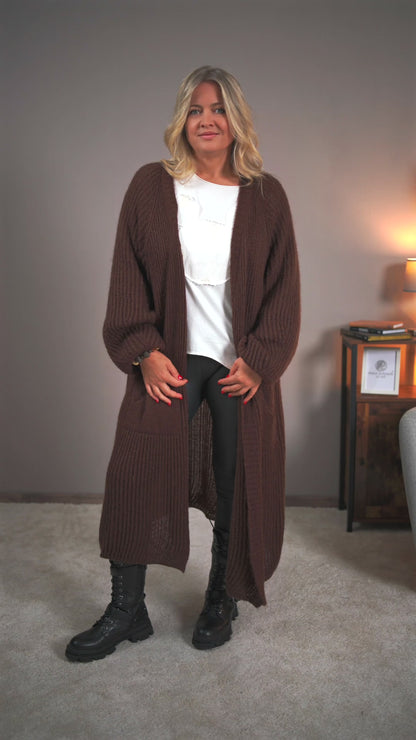 Offener Strick-Cardigan in Schokobraun
